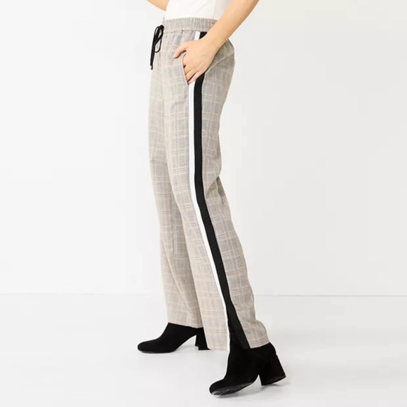 Nine West Plaid Pull-on Wide Leg MidRise Elastic Drawstring Waist Trouser Pant1X - Picture 1 of 8
